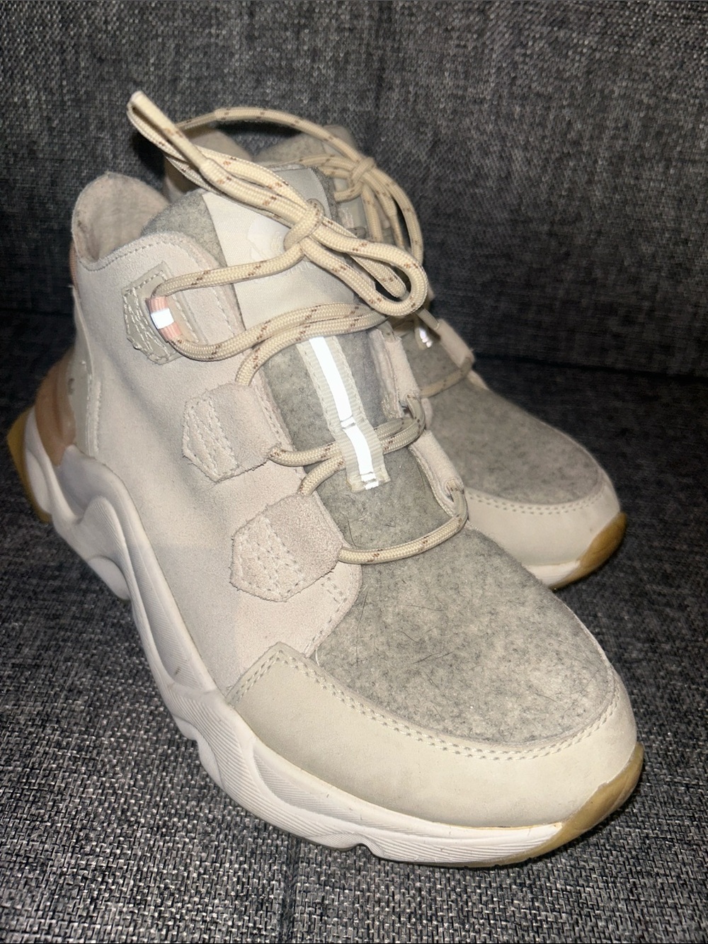 NEW - Sorel Women's Kinetic RNEGD Caribou Boot in the Chalk/Canoe colorway,